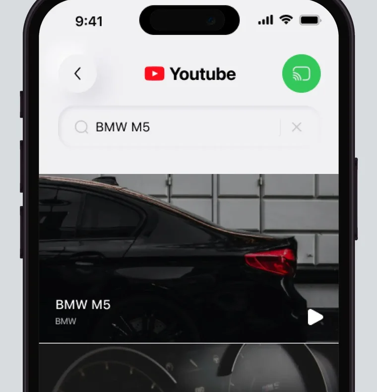 A video search inside the app with results ready to play on the TV